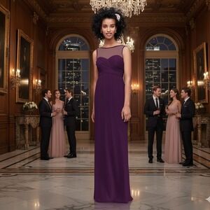 David's Bridal Size 8 $140 Eggplant Mesh Illusion Sweetheart Long Formal Gown